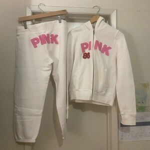 VICTORIA SECRET HOODIE JACKET AND JOGGERS PINK White Pink Logo